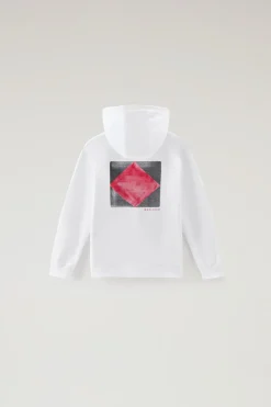 Abbigliamento>Woolrich Felpa Da Bambino In Puro Cotone Con Cappuccio Bright White