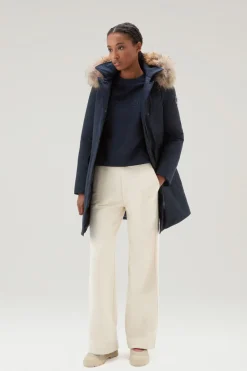 Felpe>Woolrich Felpa Girocollo Con Logo Ricamato Melton Blue