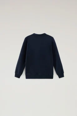 Abbigliamento>Woolrich Felpa Girocollo Da Bambino In Puro Cotone Con Stampa Melton Blue
