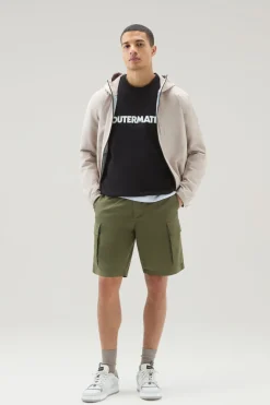 Felpe>Woolrich Felpa Girocollo In Puro Cotone Con Stampa A Rilievo Black