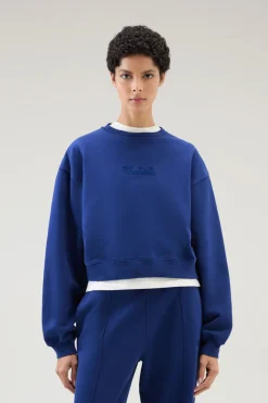 Felpe>Woolrich Felpa Girocollo In Puro Cotone Con Logo Ricamato Twilight Blue