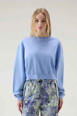 Felpe>Woolrich Felpa Girocollo In Puro Cotone Con Logo Ricamato Sea Breeze