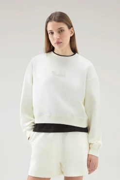 Felpe>Woolrich Felpa Girocollo In Puro Cotone Con Logo Ricamato Plaster White