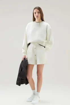 Felpe>Woolrich Felpa Girocollo In Puro Cotone Con Logo Ricamato Plaster White