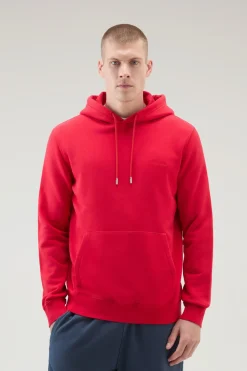 Felpe>Woolrich Felpa In Misto Cotone Con Cappuccio E Logo Ricamato Sky Red