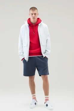 Felpe>Woolrich Felpa In Misto Cotone Con Cappuccio E Logo Ricamato Sky Red