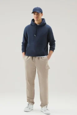 Felpe>Woolrich Felpa In Misto Cotone Con Cappuccio E Logo Ricamato Melton Blue
