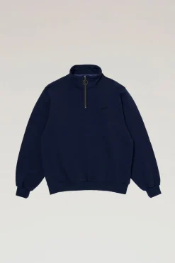 Outdoor Label Designed in Japan|Felpe>Woolrich Felpa In Puro Cotone Con Mezza Zip Navy