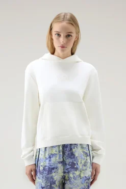 Felpe>Woolrich Felpa In Puro Cotone Con Cappuccio E Logo Ricamato Plaster White