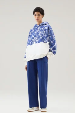 Felpe>Woolrich Felpa In Puro Cotone Con Stampa E Cappuccio Twilight Blue Wave