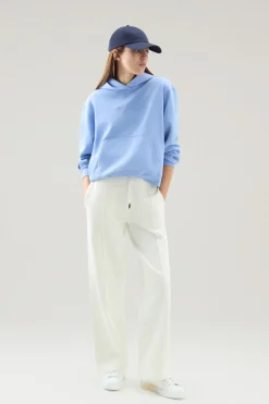 Felpe>Woolrich Felpa In Puro Cotone Con Cappuccio E Logo Ricamato Sea Breeze