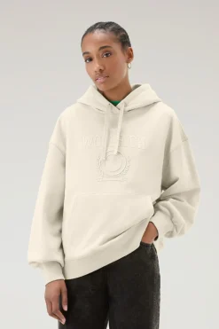 Felpe>Woolrich Felpa Ivy In Misto Cotone Con Cappuccio Milky Cream