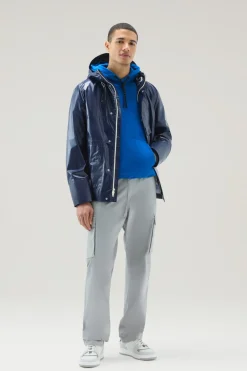 Felpe>Woolrich Felpa US Trails In Puro Cotone Con Cappuccio Snorkel Blue