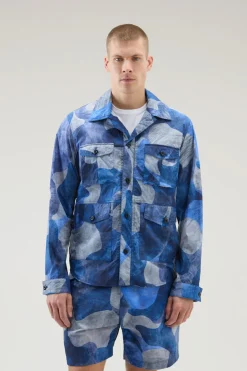 Giacche a camicia>Woolrich Giacca A Camicia Camo In Nylon Ripstop Crinkle Royal Camo
