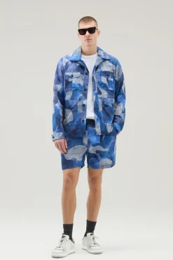 Giacche a camicia>Woolrich Giacca A Camicia Camo In Nylon Ripstop Crinkle Royal Camo