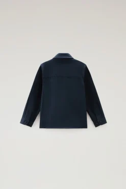 Abbigliamento>Woolrich Giacca A Camicia Da Bambino In Cotone Elasticizzato Tinta In Capo Melton Blue
