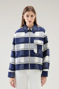 Camicie e giacche a camicia>Woolrich Giacca A Camicia Gentry In Misto Cotone Riciclato Manteco Twilight Blue Check