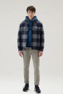 Giacche a camicia|Giacche>Woolrich Giacca A Camicia Imbottita Alaskan A Quadri In Misto Lana Italiana Riciclata Blue Buffalo