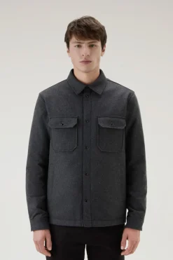 Giacche a camicia|Giacche>Woolrich Giacca A Camicia Imbottita Alaskan In Misto Lana Italiana Riciclata Charcoal Melange
