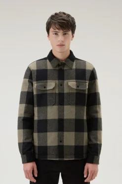 Giacche a camicia|Giacche>Woolrich Giacca A Camicia Imbottita Alaskan A Quadri In Misto Lana Italiana Riciclata Green Buffalo