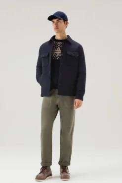 Giacche a camicia|Giacche>Woolrich Giacca A Camicia Imbottita Alaskan In Misto Lana Italiana Riciclata Melton Blue
