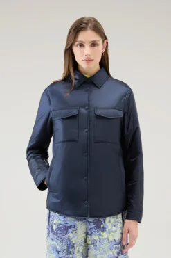 Giacche>Woolrich Giacca A Camicia Imbottita In Pertex Quantum Riciclato Melton Blue