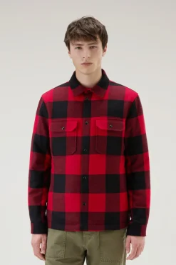 Giacche a camicia|Giacche>Woolrich Giacca A Camicia Imbottita Alaskan A Quadri In Misto Lana Italiana Riciclata Red Buffalo