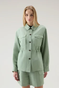Camicie e giacche a camicia>Woolrich Giacca A Camicia In Misto Lino Sage