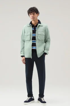 Giacche a camicia>Woolrich Giacca A Camicia In Nylon Crinkle Sage