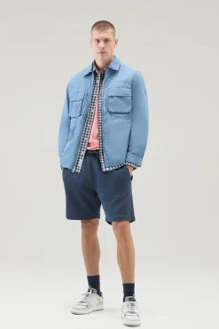 Giacche a camicia>Woolrich Giacca A Camicia In Nylon Crinkle Pastel Indigo