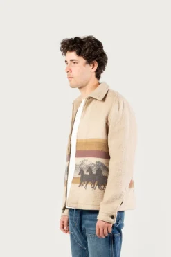 One Of These Days / Woolrich|Giacche a camicia>Woolrich Giacca A Camicia In Puro Cotone Con Lavorazione In Jacquard - One Of These Days / Stripe Sand