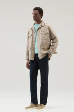 Giacche a camicia>Woolrich Giacca A Camicia Safari Tinta In Capo In Misto Cotone E Lino Rope