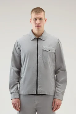 Giacche a camicia>Woolrich Giacca A Camicia Tinta In Capo In Puro Cotone Mineral Grey