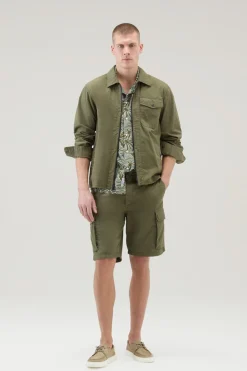 Giacche a camicia>Woolrich Giacca A Camicia Tinta In Capo In Puro Cotone Lake Olive