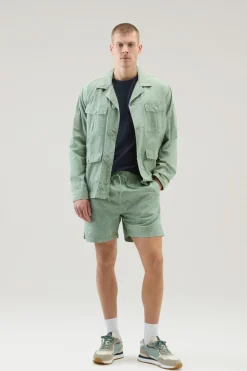 Giacche a camicia>Woolrich Giacca A Camicia Tinta In Capo In Puro Cotone Stampato Sage Flower