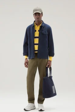 Giacche a camicia>Woolrich Giacca A Camicia Tinta In Capo In Puro Cotone Melton Blue