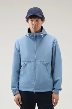 Giacche>Woolrich Giacca A Vento In Nylon Crinkle Con Cappuccio Pastel Indigo