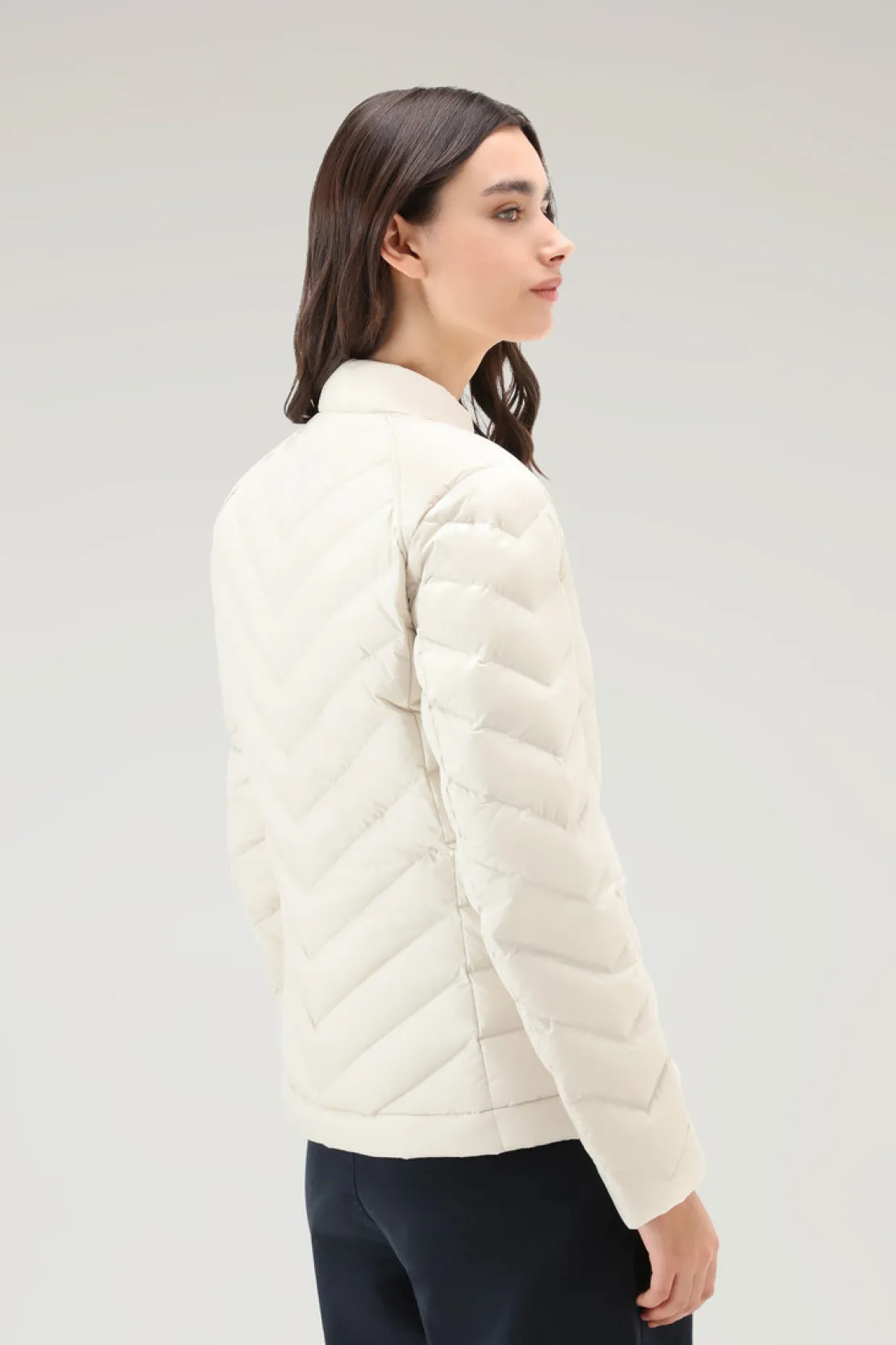 Piumini leggeri>Woolrich Giacca Corta Imbottita Con Trapuntatura Chevron Milky Cream