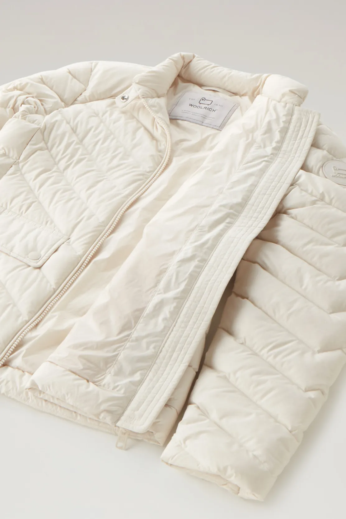 Piumini leggeri>Woolrich Giacca Corta Imbottita Con Trapuntatura Chevron Milky Cream
