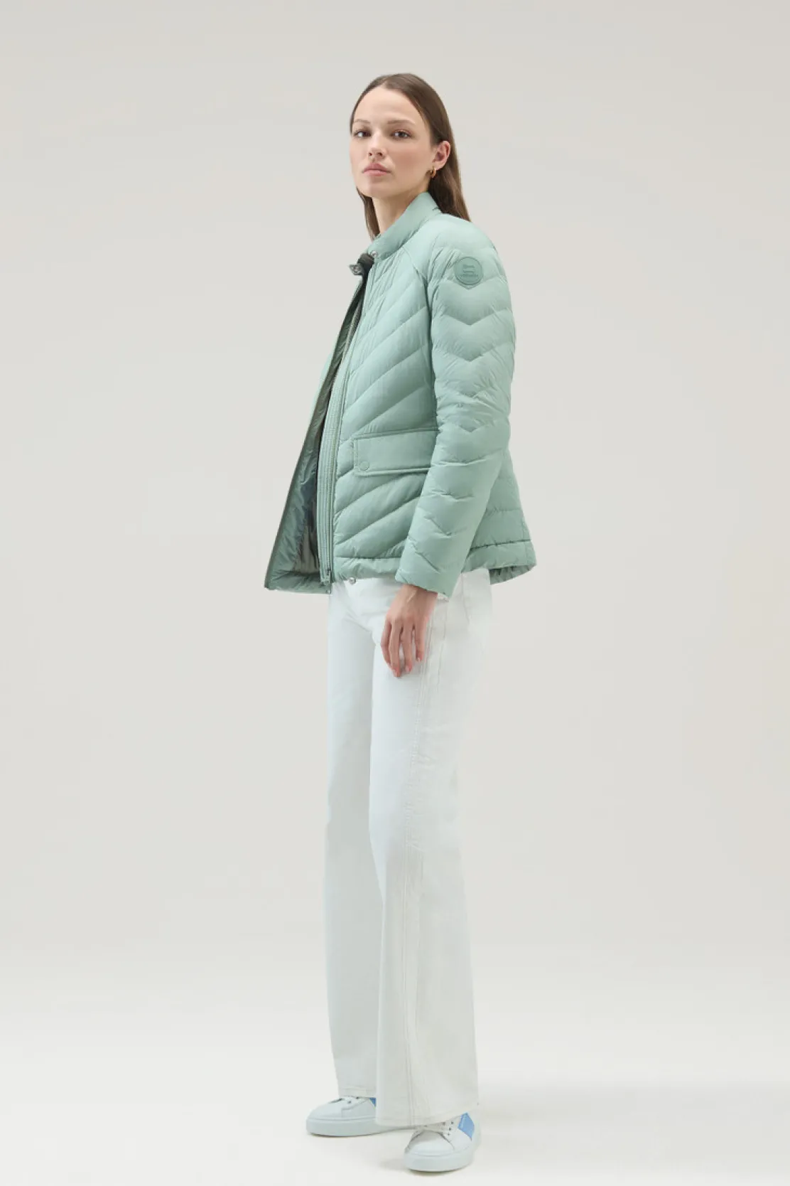 Piumini leggeri>Woolrich Giacca Corta Imbottita Con Trapuntatura Chevron Sage