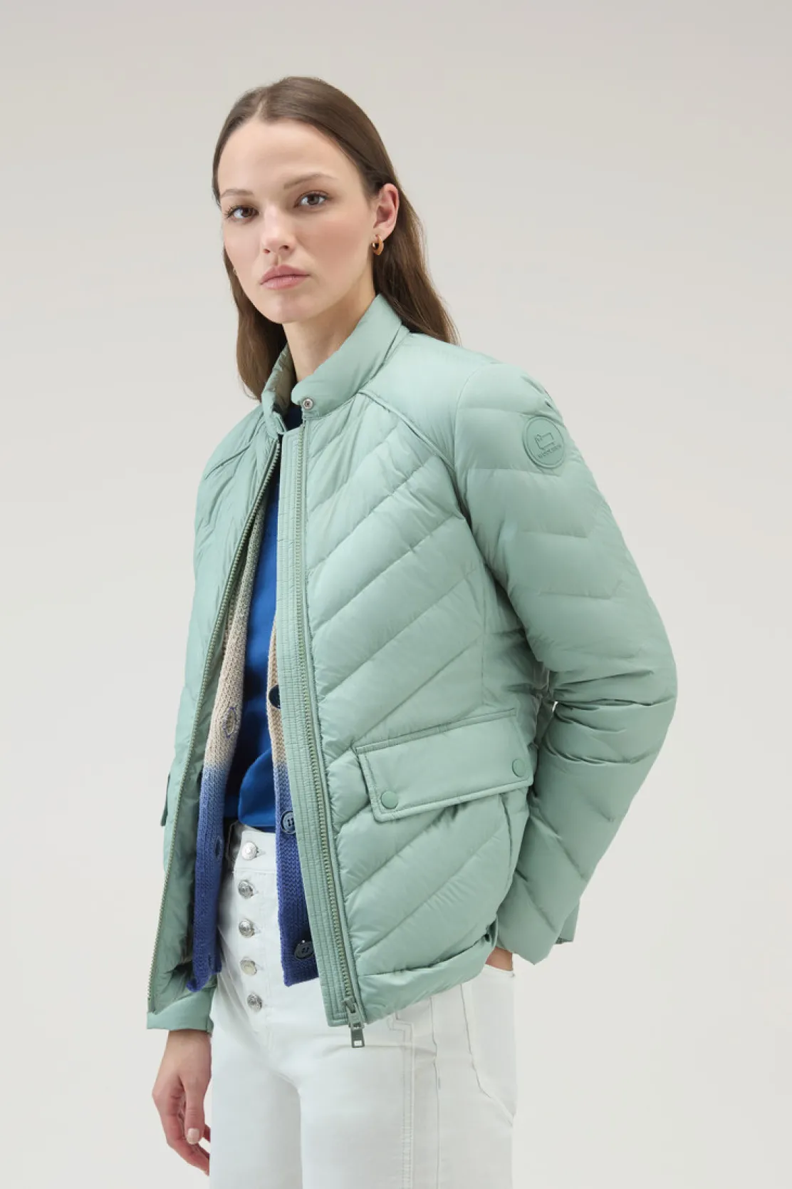 Piumini leggeri>Woolrich Giacca Corta Imbottita Con Trapuntatura Chevron Sage