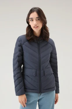 Piumini leggeri>Woolrich Giacca Corta Imbottita Con Trapuntatura Chevron Melton Blue