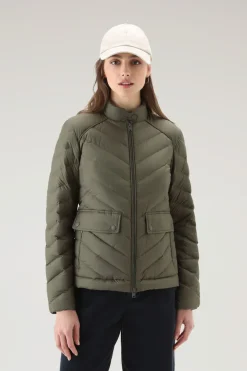 Piumini leggeri>Woolrich Giacca Corta Imbottita Con Trapuntatura Chevron Dark Green