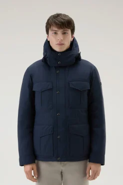 Giacche>Woolrich Giacca Field Aleutian In Nylon Taslan Con Cappuccio Removibile Melton Blue