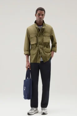 Giacche>Woolrich Giacca Field In Misto Cotone E Lino Lake Olive