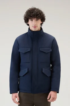 Impermeabili|Giacche>Woolrich Giacca Field In Tech Softshell Melton Blue