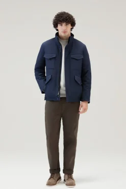 Impermeabili|Giacche>Woolrich Giacca Field In Tech Softshell Melton Blue