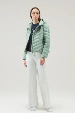 Piumini leggeri>Woolrich Giacca In Microfibra Con Trapuntatura Chevron E Cappuccio Sage