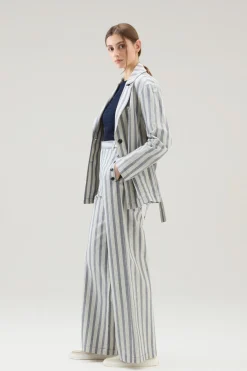 Camicie e giacche a camicia>Woolrich Giacca Marine In Cotone E Lino Melton Blue Stripe