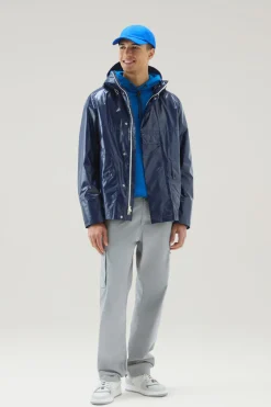 Giacche>Woolrich Giacca Resine In Tessuto Ripstop Con Cappuccio Royal Navy